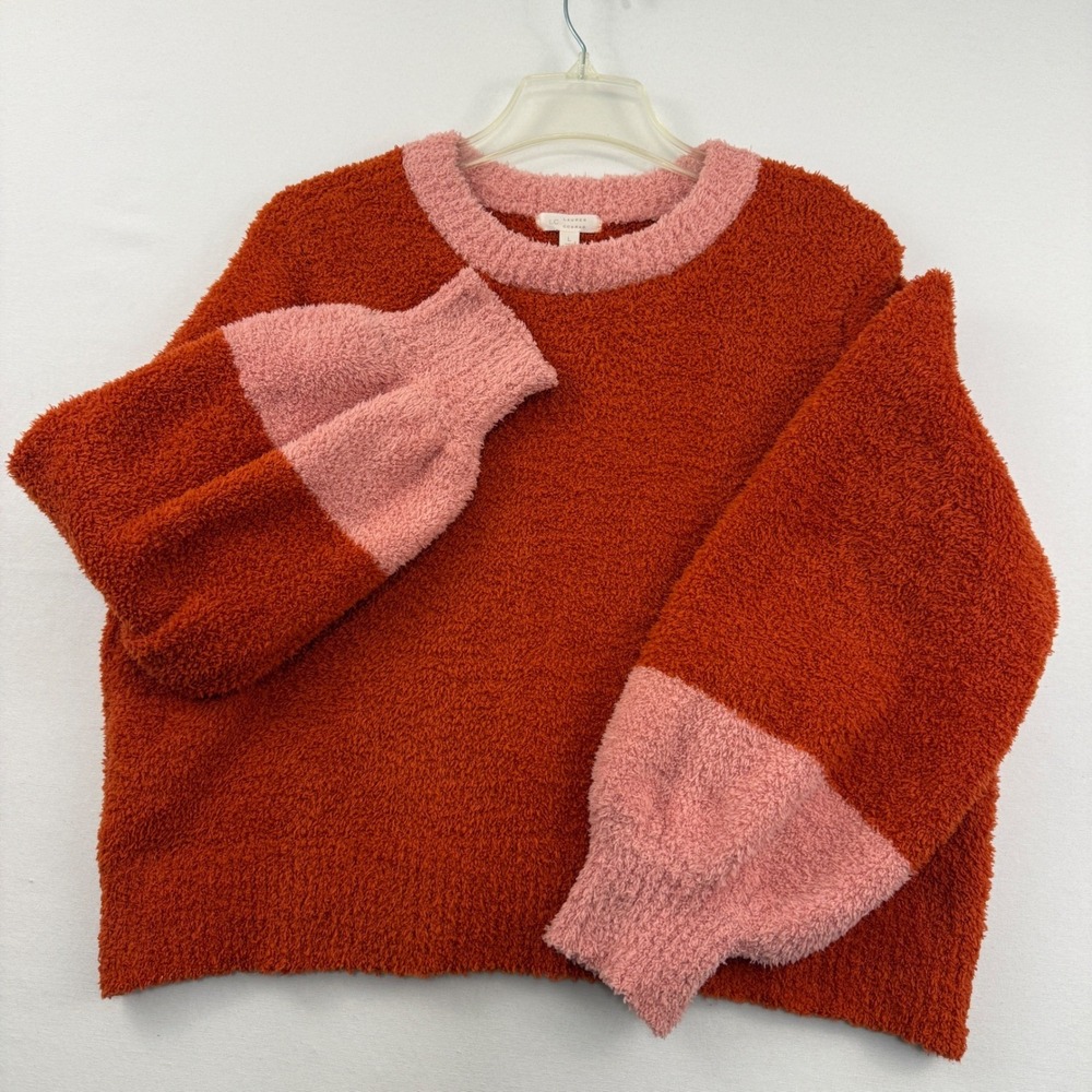 Lauren Conrad Orange Pink Colorblock Fuzzy Sweater Size L‎